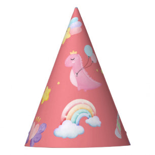 Chapéu De Festa Balão-arco-íris de dinossauro, rosa-doce, bonito