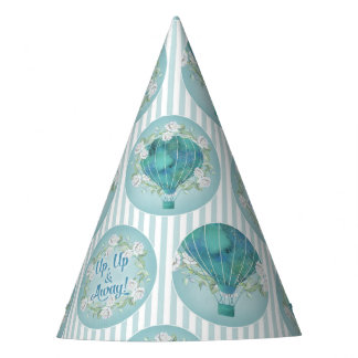 Chapéu De Festa Balão de Ar Quente Turquesa - Stripes Brancas Aqua