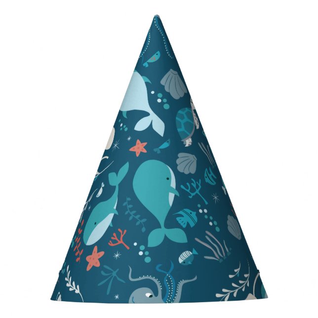 Chapéu De Festa Baleias Azuis e Vida Marítima de Kawaii. (Frente)