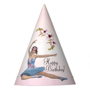 Chapéu De Festa Ballerina em Azul Feliz Aniversário a Rosa