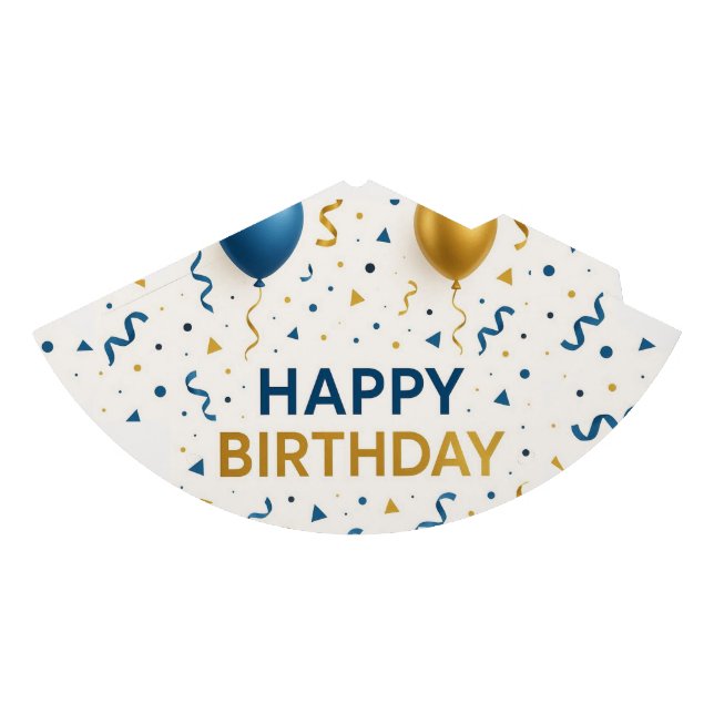 Chapéu De Festa Balões Modernos Azuis e Dourados Feliz Aniversário (Frente)
