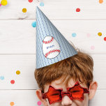 Chapéu De Festa Baseball Ball Kids Birthday Party<br><div class="desc">Baseball Ball Kids Birthday Party Party Hat. Personalized baseball birthday party hat for a baseball-themed birthday party. The name is in the baseball ball,  the background is blue with dark blue stripes. Add your name.</div>