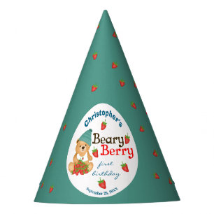 Chapéu De Festa Beary Berry Primeiro Aniversário Morangos Cubo