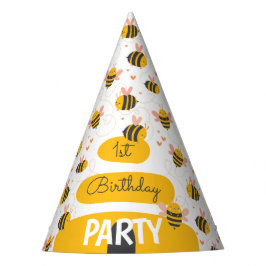 Chapéu De Festa Bee Yellow & Pink Baby's primeiro aniversario