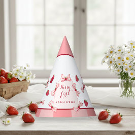 Chapéu De Festa Berry First Birthday Red Gingham Bows Party Hat