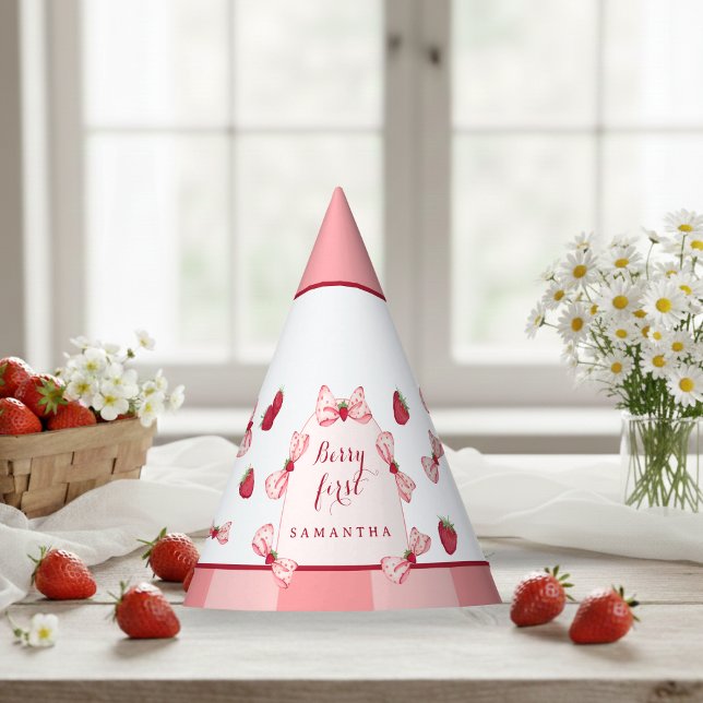 Chapéu De Festa Berry First Birthday Red Gingham Bows Party Hat (Berry First Birthday Red Gingham Bows Party Hat)