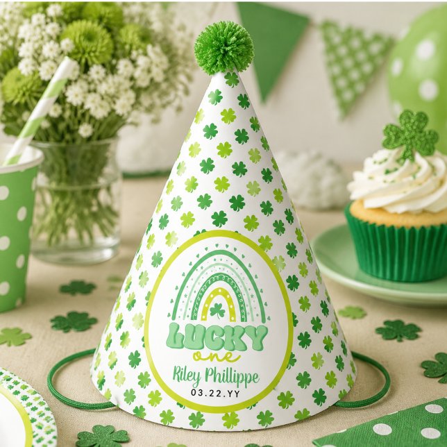 Chapéu De Festa Blue Clover & Rainbow Lucky One Primeiro Aniversár (Blue Clover & Rainbow Lucky One First Birthday Party Hat)