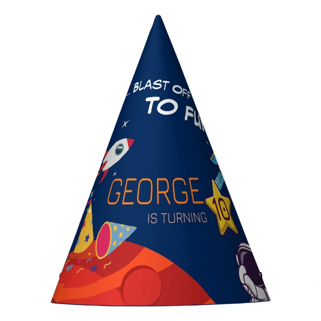Chapéu De Festa Blue Cute Space Rocket Astronaut Kids Birthday (Frente)
