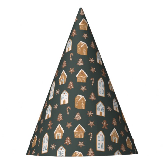 Chapéu De Festa Blue Gingerbread House Pattern Birthday (Frente)