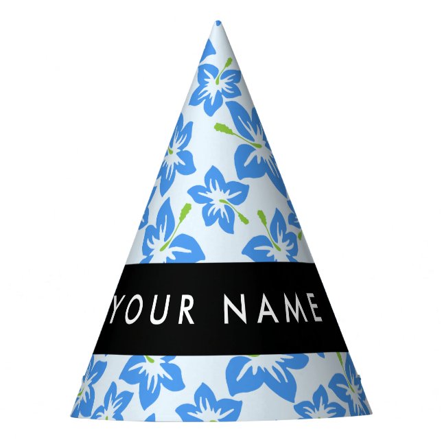Chapéu De Festa Blue Hibiscus, Blue Flowers, Seu Nome (Frente)