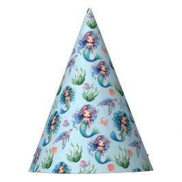 Chapéu De Festa Blue Mermaid Birthday Party Hat in Blue