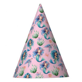 Chapéu De Festa Blue Mermaid Birthday Party Hat in Pink