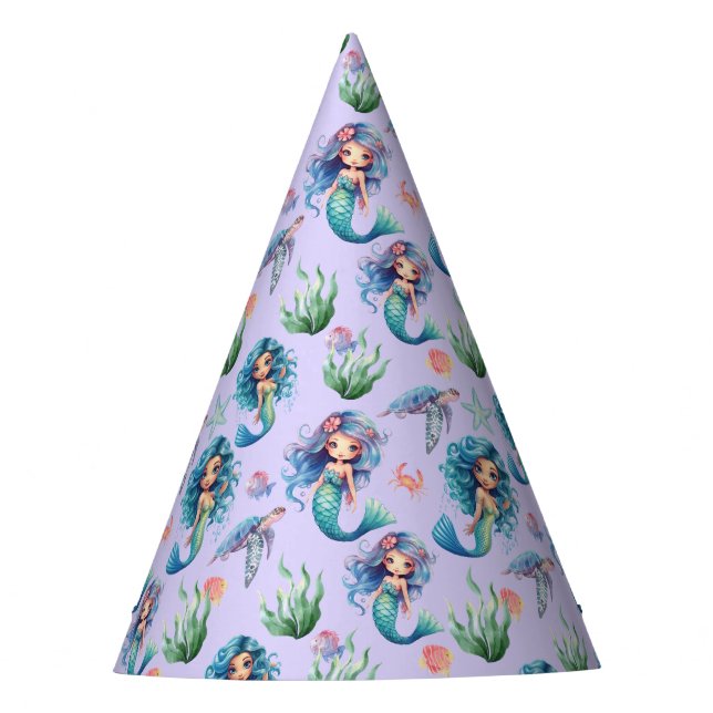 Chapéu De Festa Blue Mermaid Birthday Party Hat in Purple (Frente)