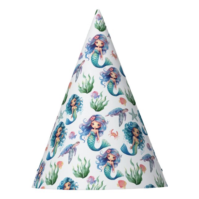 Chapéu De Festa Blue Mermaid Birthday Party Hat in White (Frente)