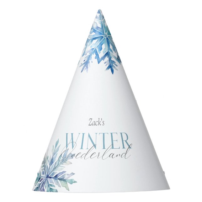 Chapéu De Festa Blue Winter Wonderland Snowflake First Birthday  (Frente)