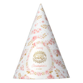 Chapéu De Festa Blush Pink & Gold Floral Girl Baby Shower