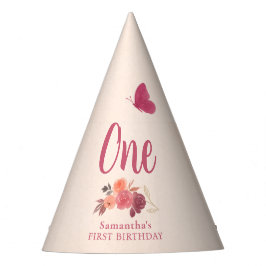 Chapéu De Festa Blush Rosa Floral Aquarela Um Primeiro Aniversário