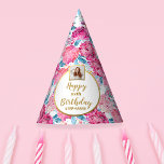 Chapéu De Festa Boho Chic Pink Floral Custom Photo Happy Birthday<br><div class="desc">Fun,  festive party hat featuring your photo and custom text encircled by a chic faux gold ring and set against a boho chic pink floralpattern.  Perfect for any age birthday party,  bridal or baby shower,  retirement party,  graduation and more.</div>