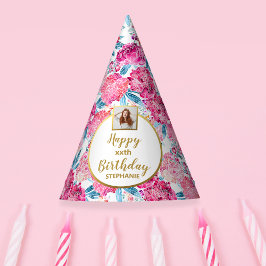 Chapéu De Festa Boho Chic Pink Floral Custom Photo Happy Birthday