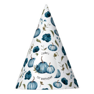 Chapéu De Festa Boho Fall Pumpkin Floral Blue Aniversário