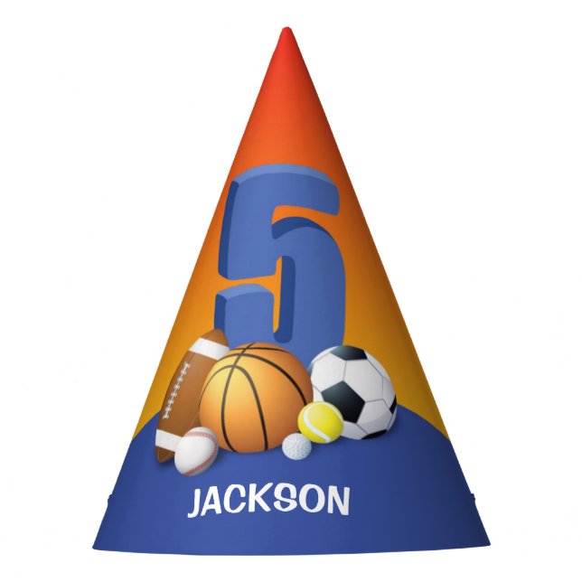 Chapéu De Festa Bolas de Esportes de Aniversário 5 (Frente)