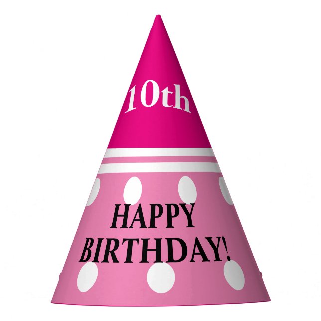 Chapéu De Festa Bonito Bolinhas Brancas Rosa de Aniversário (Frente)