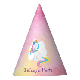 Chapéu De Festa Bonito Unicórnio Branco sobre Fundo de Cor de Água