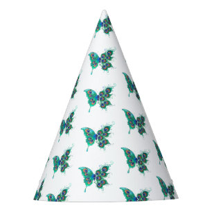 Chapéu De Festa Borboleta com Penas de Pavão Verde