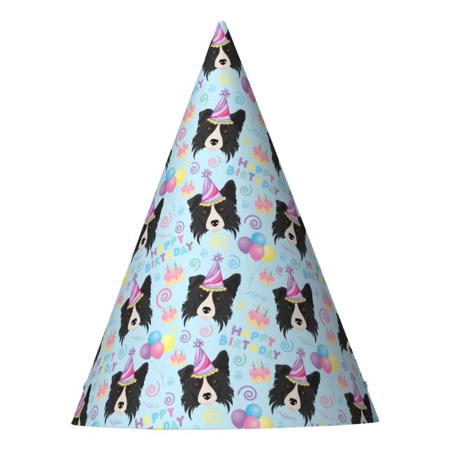 Chapéu De Festa Border Collie Birthday Party Hat Blue (Frente)
