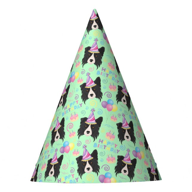 Chapéu De Festa Border Collie Birthday Party Hat Green (Frente)