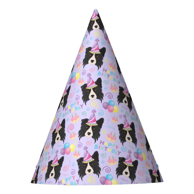 Chapéu De Festa Border Collie Birthday Party Hat Purple (Frente)