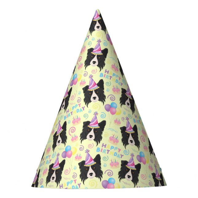 Chapéu De Festa Border Collie Birthday Party Hat Yellow (Frente)
