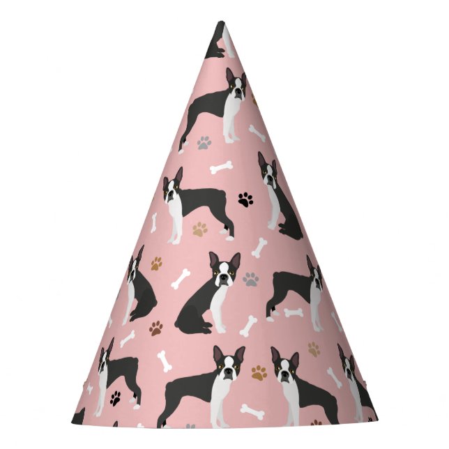 Chapéu De Festa Boston Terrier Bones and Paws Party Hat (Frente)