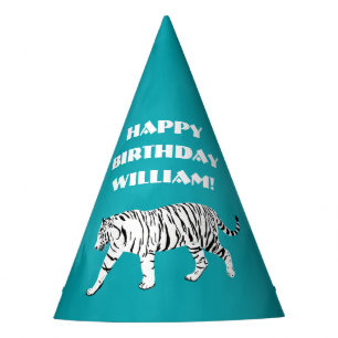 Chapéu De Festa Branco Tigre, Azul Turquesa Personalizado