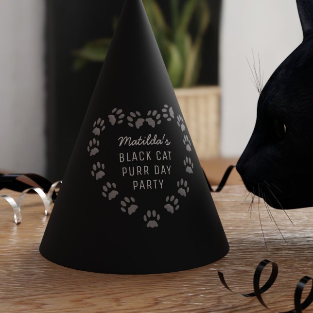 Chapéu De Festa Cabra de Gato Preta Imprimir Festa de aniversário  (Purrfect party hats for your black cat (and you))