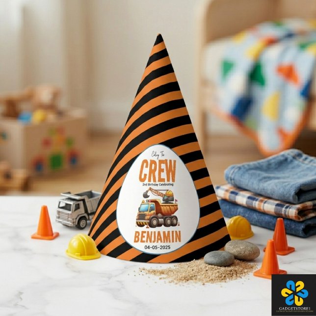 Chapéu De Festa Caminhão de Construção Menino da Equipe de Constru (Construction Crew Dump Truck Boy 2nd Birthday Party Hat
)