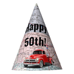 Chapéu De Festa Caminhão Retro no Mapa 50º Aniversário