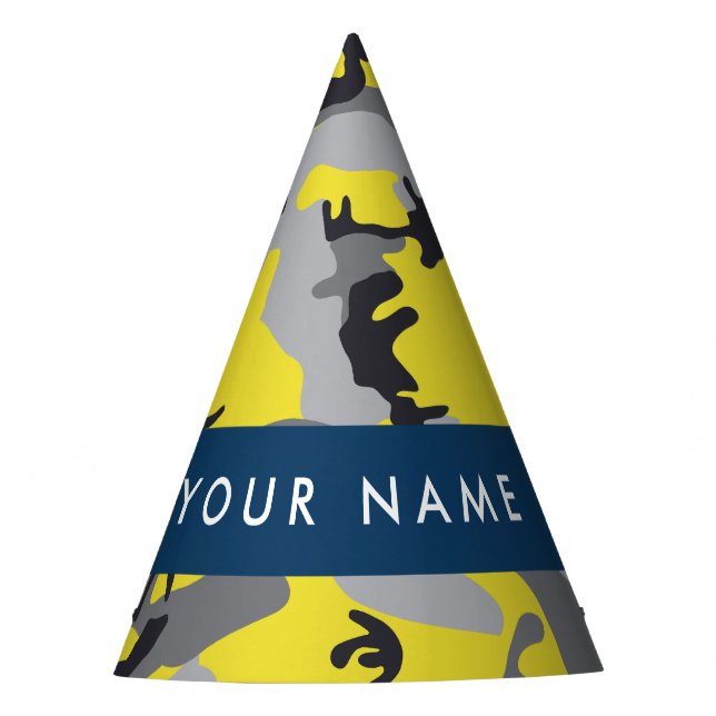 Chapéu De Festa Camuflagem Amarela e Cinza Seu nome Personaliza (Frente)