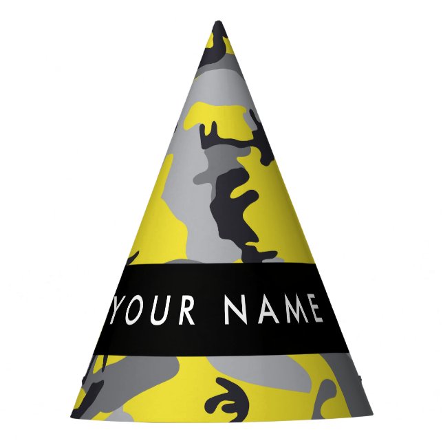 Chapéu De Festa Camuflagem Amarela e Cinza Seu nome Personaliza (Frente)