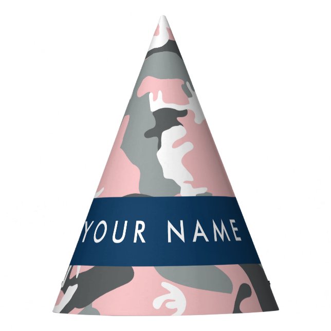 Chapéu De Festa Camuflagem rosa e Cinza Seu nome Personaliza (Frente)