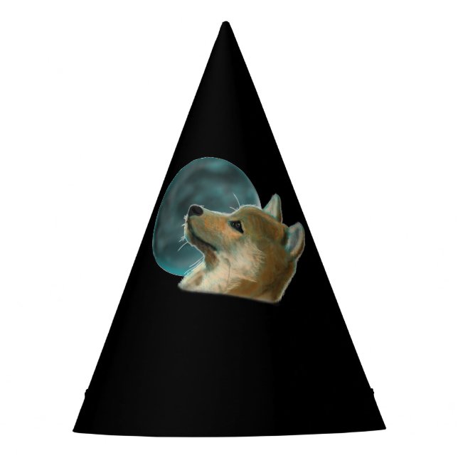 Chapéu De Festa Cão Shibu Inu Olhando Para A Lua (Frente)