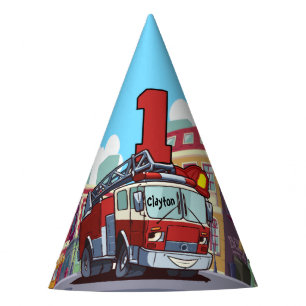 Chapéu De Festa Carro de bombeiros do primeiro aniversario