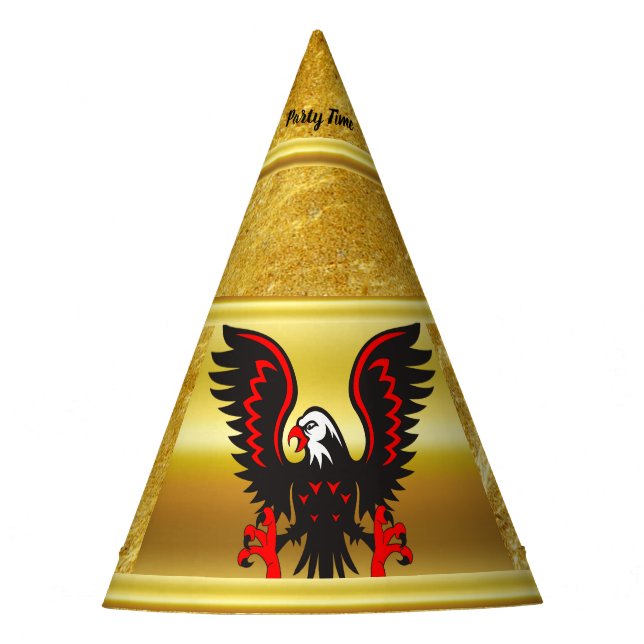 Chapéu De Festa Cartoon Águia negra e vermelha com textura dourada (Frente)