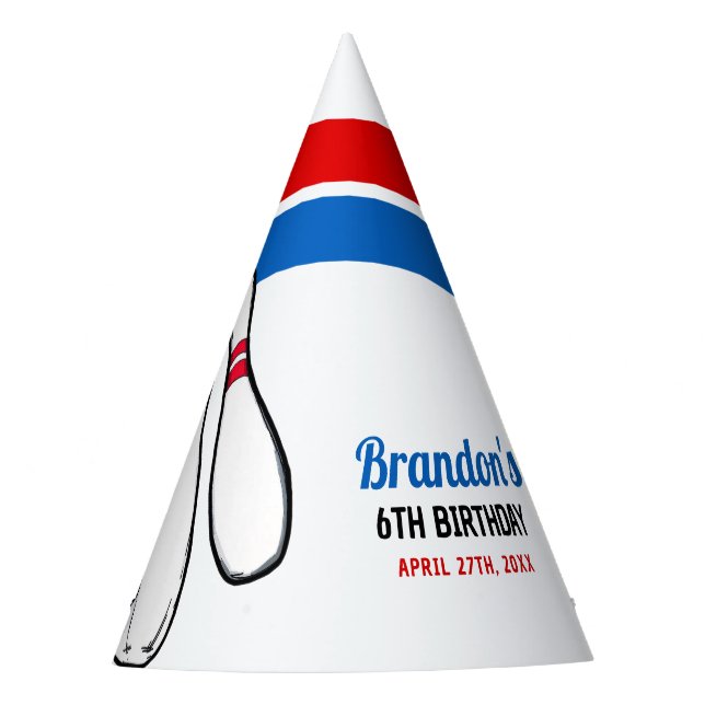 Chapéu De Festa Cartoon Blue & Red Boliche Kids 6 de aniversário (Frente)