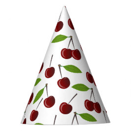 Chapéu De Festa Cereja Vermelha, Padrão De Cerejas, Folhas, Fruta