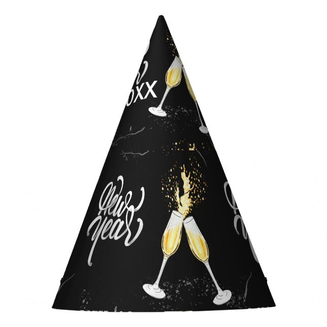 Chapéu De Festa Champanhe Dourado Vidro Negro Confetti Modern Pa (Frente)