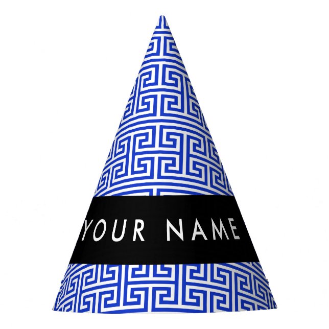 Chapéu De Festa Chave Grega Meander H Blue, Seu Nome Personalizar (Frente)