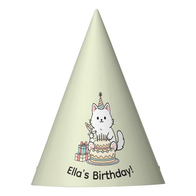 Chapéu De Festa Cheery Cat Birthday Cake Customizable Design (Frente)