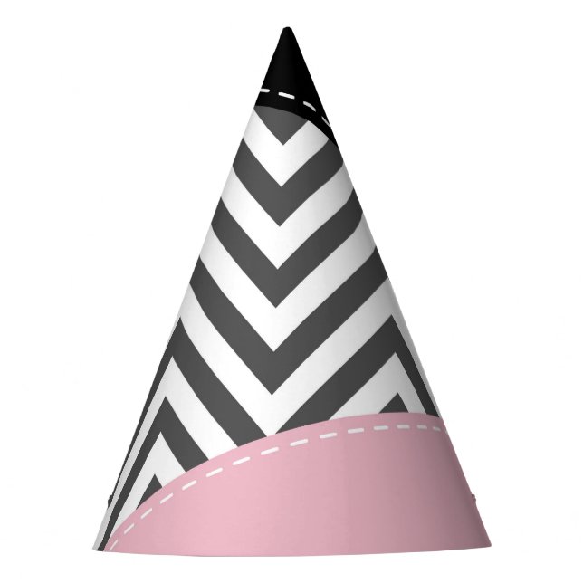 Chapéu De Festa Cinza Zigzag, Cinza Chevron, Zigzag Patterno, Rosa (Frente)
