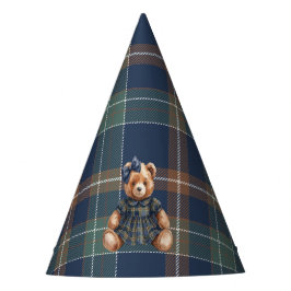 Chapéu De Festa Classic Navy Plaid Teddy Bear Girl Birthday 